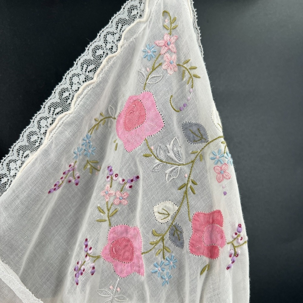 Vintage 1970s‎ coquette boho fairycore slip dress floral emboirdered feminine - Picture 4 of 12